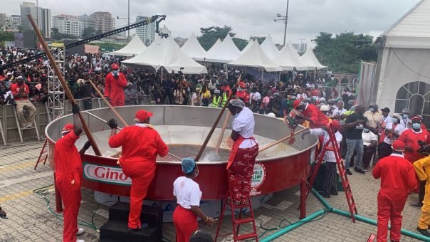 Hilda Baci Kicks Off Guinness World Record Attempt with Largest Pot of Jollof Rice in Lagos